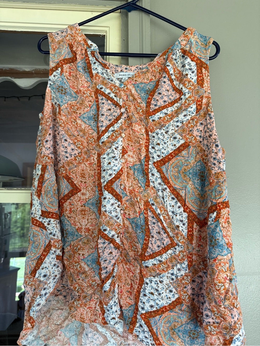 Rose & Olive Orange and Blue Paisley Tank Top